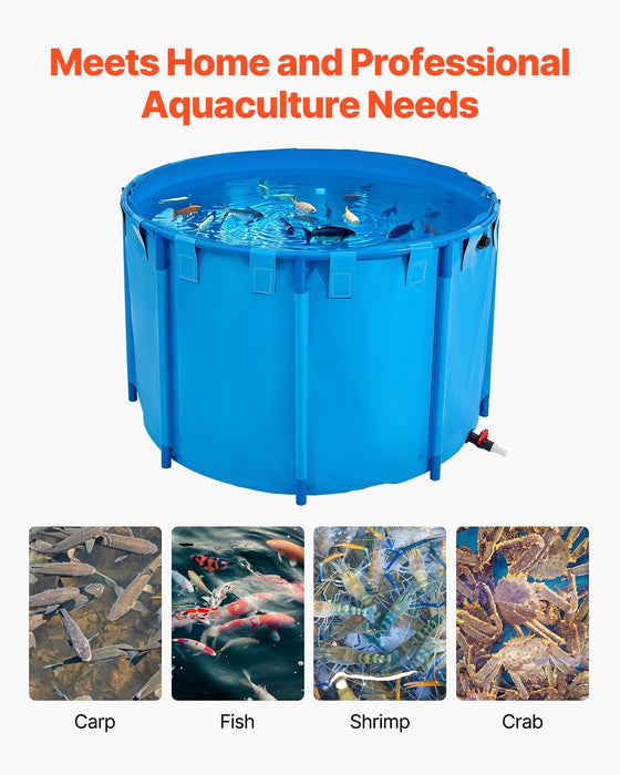Canvas Fish Pond, 1700 L Capacity Above Ground Fish Pond, Foldable PVC Koi Tank, Round Goldfish Tank with Stable PVC Frame and Drain Valve, for Aquaculture, Koi Breeding, and Irrigation (Blue)