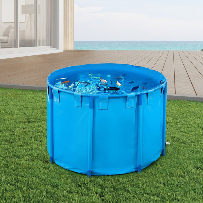Canvas Fish Pond, 1700 L Capacity Above Ground Fish Pond, Foldable PVC Koi Tank, Round Goldfish Tank with Stable PVC Frame and Drain Valve, for Aquaculture, Koi Breeding, and Irrigation (Blue)