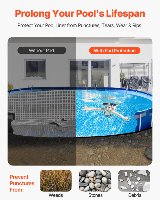 VEVOR Oval Pool Liner Pad, 15 x 30 ft Pool Liner Pad for Above Ground Swimming Pools, Extra-Thick Pool Mat, Prevents Punctures, Recycled Geotextile Material Underlayment Pad, Extend Liner Life