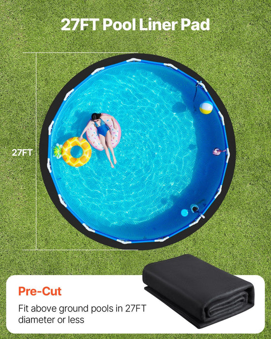 27ft Round Pool Liner Pad, Pool Liner Pad for Above Ground Swimming Pools, Extra-Thick Pool Mat, Prevents Punctures, Recycled Geotextile Material Underlayment Pad, Extend Liner Life