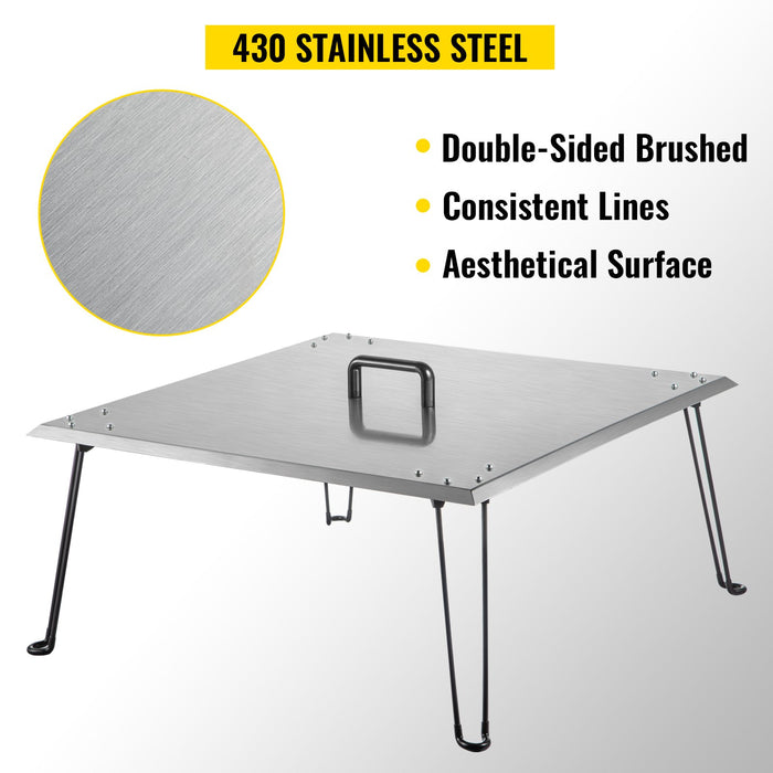 VEVOR Fire Pit Heat Deflector Fire Pit Pan Cover Stainless Steel Foldable Legs