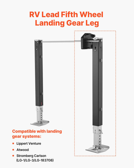 RV Lead Fifth Wheel Landing Gear Leg 179013, 825 mm 5th Wheel Landing Gear Universal Replacement Compatible with Lippert Venture, Atwood, Stromberg Carlson Systems, with Pin and Base, Black