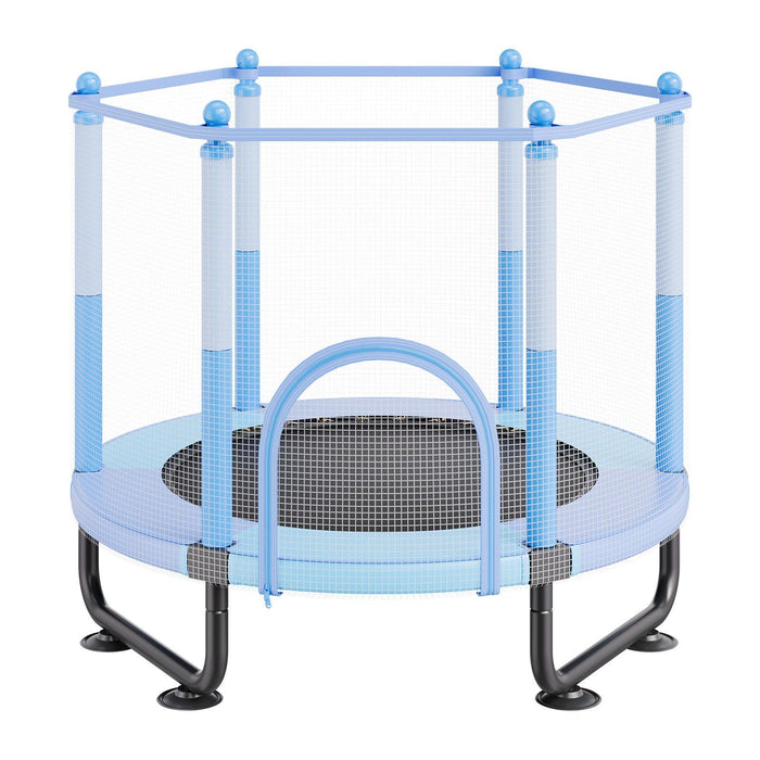 60" Kids Trampoline, 5FT Indoor Outdoor Trampoline, Mini Toddler Recreational Trampolinewith Safety Enclosure Net and Basketball Hoop, Birthday Gifts Christmas Toys for 3+ Years Children, Blue