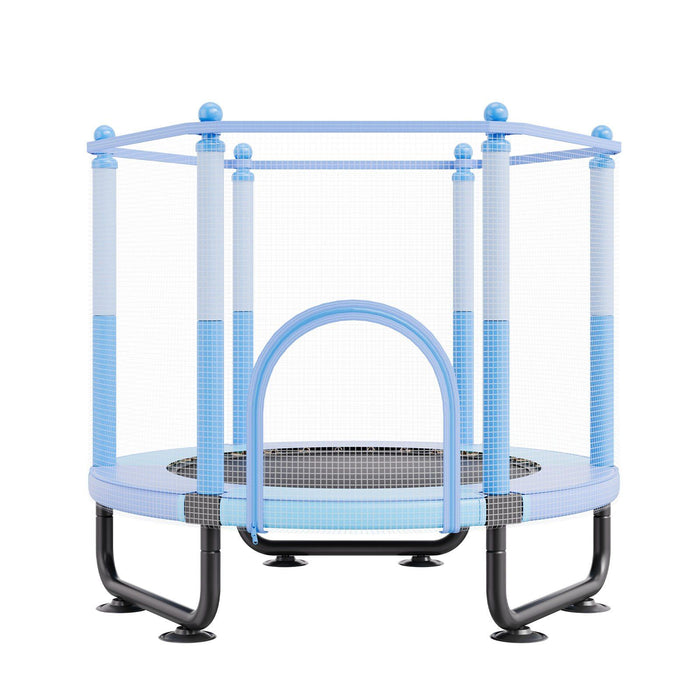 60" Kids Trampoline, 5FT Indoor Outdoor Trampoline, Mini Toddler Recreational Trampolinewith Safety Enclosure Net and Basketball Hoop, Birthday Gifts Christmas Toys for 3+ Years Children, Blue