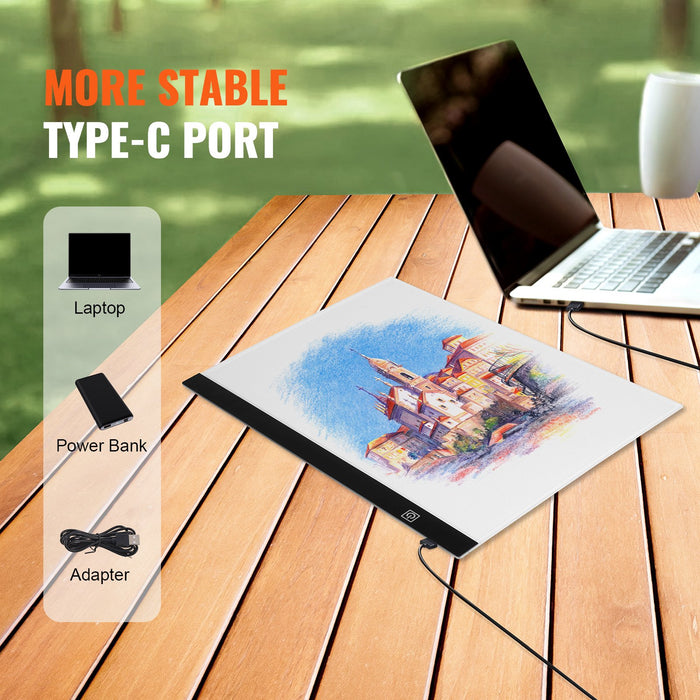 VEVOR Light Board, B4 LED Light Pad Ultra-Thin Portable Light Box, USB Powered Light Table for Art Tracing, Light Box for Diamond Painting, Animation, Sketching, Drawing, Stenciling, Artists (Black)