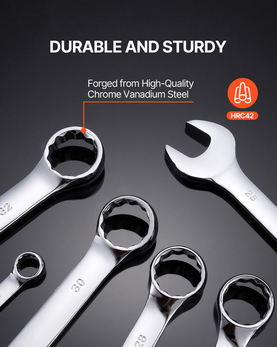 VEVOR Combination Wrench Set 25-Piece Metric 6 mm to 32 mm with Roll-up Pouch