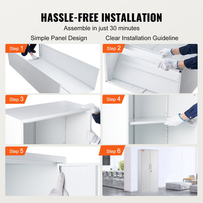 VEVOR Metal Storage Cabinet w/ 3 Keys Adjustable Shelves & Magnetic Door White