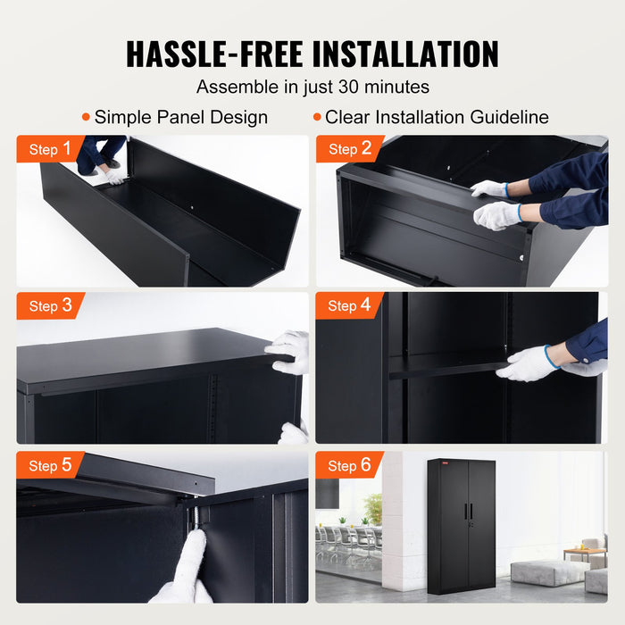 VEVOR Metal Storage Cabinet with 2 Magnetic Doors and 4 Adjustable Shelves, 90 kg Capacity per Shelf, Locking Steel Storage Cabinet, 1.8 m Metal Cabinet with 3 Keys, for Office, Garage, Home, Black