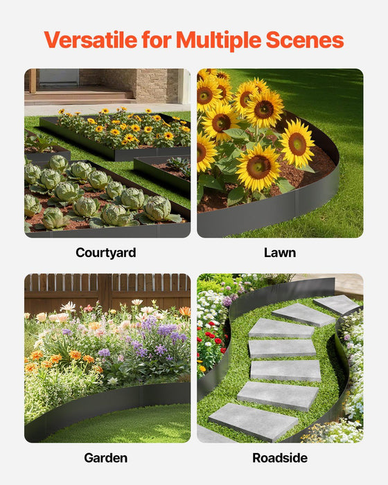 Steel Landscape Edging, 3 Packs 1016 x 152 mm Rust-Resistant Metal Landscape Edging, Bendable Garden Edging Border, Heavy Duty Lawn Edging, Easy-to-Install, Flower Bed Yard Pathway Divider Black