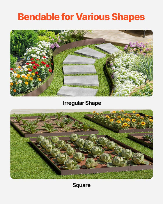 Steel Landscape Edging, 5 Packs 990 x 156 mm Rust-Resistant Metal Landscape Edging, Bendable Garden Edging Border, Heavy Duty Lawn Edging, Easy-to-Install, Flower Bed Yard Pathway Divider Brown