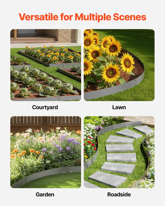 Steel Landscape Edging, 5 Packs 990 x 181 mm Rust-Resistant Metal Landscape Edging, Bendable Garden Edging Border, Heavy Duty Lawn Edging, Easy-to-Install, Flower Bed Yard Pathway Divider Dark Gray