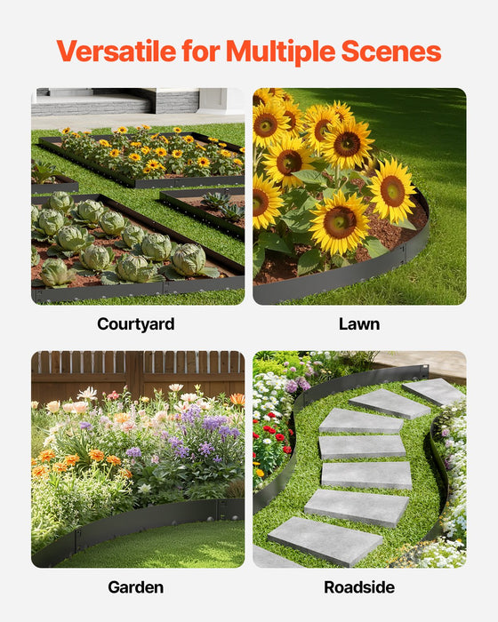 VEVOR Steel Landscape Edging, 5 Packs 990 x 207 mm Rust-Resistant Metal Landscape Edging, Bendable Garden Edging Border, Heavy Duty Lawn Edging, Easy-to-Install, Flower Bed Yard Pathway Divider Black