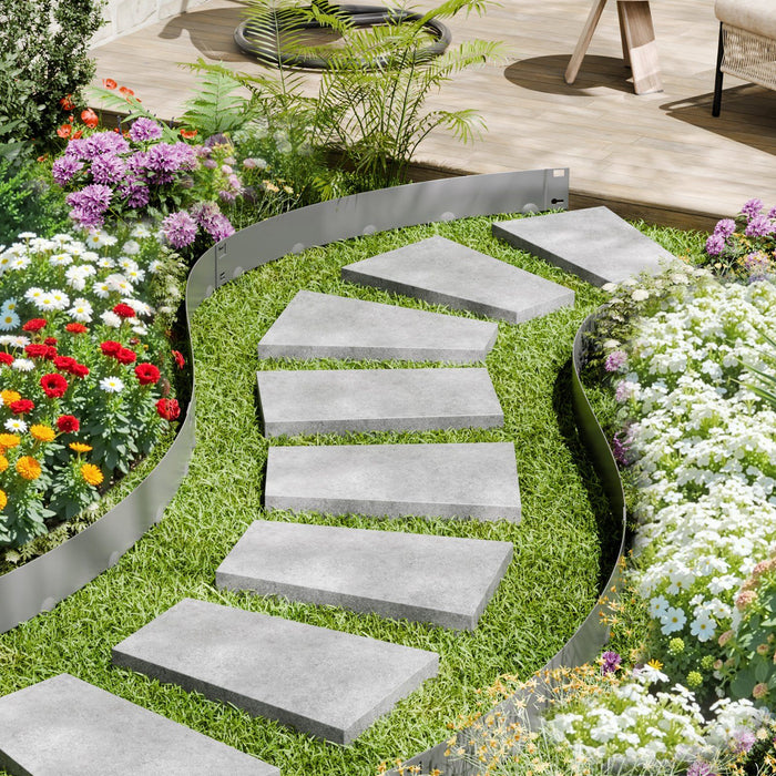 Steel Landscape Edging, 5 Packs 990 x 207 mm Rust-Resistant Metal Landscape Edging, Bendable Garden Edging Border, Heavy Duty Lawn Edging, Easy-to-Install, Flower Bed Yard Pathway Divider Dark Gray