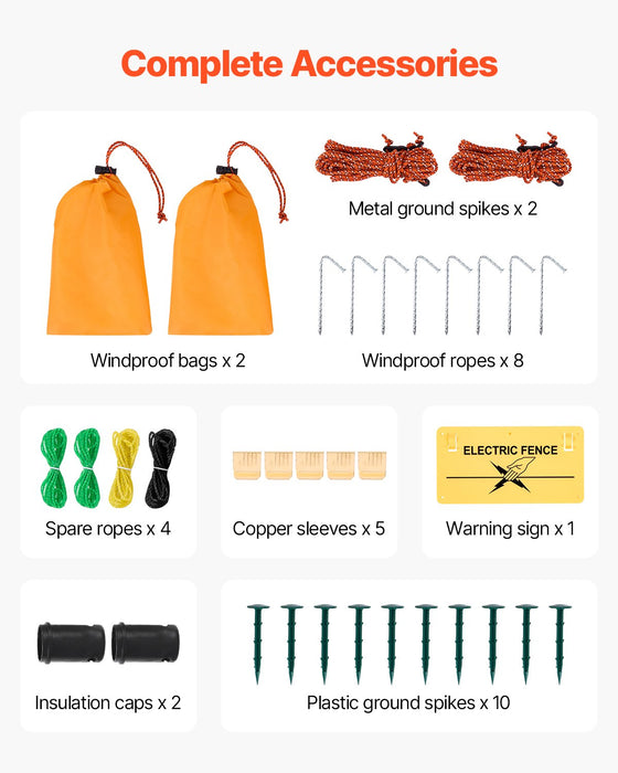 VEVOR Electric Fence Netting, 0.88 x 49.98 m, PE Net Fencing with Posts & Double-Spiked Stakes, Utility Portable Mesh for Goats, Sheep, Lambs, Deer, Hogs, Dogs, Used in Backyards, Farms, and Ranches