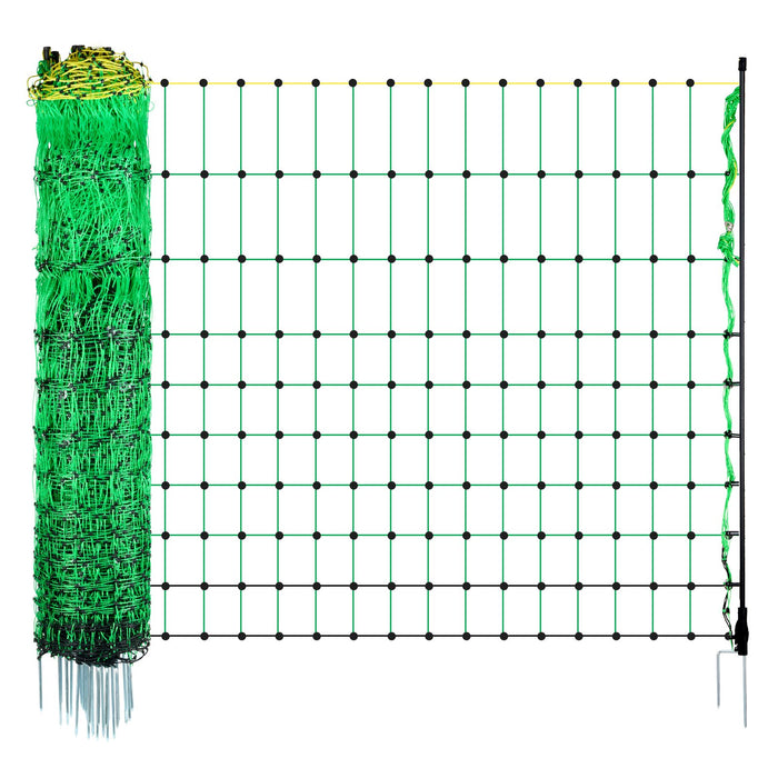 VEVOR Electric Fence Netting, 0.88 x 49.98 m, PE Net Fencing with Posts & Double-Spiked Stakes, Utility Portable Mesh for Goats, Sheep, Lambs, Deer, Hogs, Dogs, Used in Backyards, Farms, and Ranches