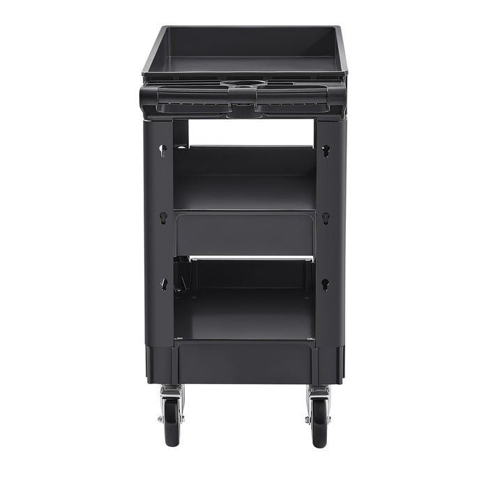 VEVOR Utility Service Cart, 550 LBS Laod Capacity, 3 Shelf Heavy Duty Plastic Rolling Utility Cart with 360° Swivel Wheels (2 with Brakes), Ergonomic Storage Handle for Warehouse/Garage/Cleaning