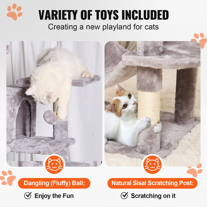 VEVOR Cat Tree 160 cm Cat Tower with 2 Cat Condos Scratching Post Light Grey