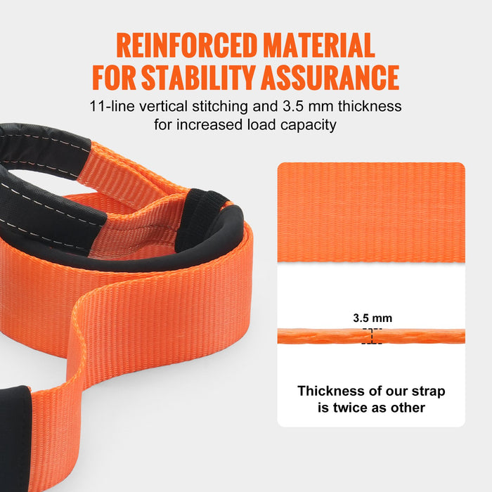 VEVOR Heavy Duty Tow Strap Recovery Kit 76.2 mm x 6.1 m (MBS-16329 kg) Tree Saver Winch Strap, Triple Reinforced Loop & Protective Sleeves & Storage Bag , 19 mm D-Ring Shackles, for Truck Jeep SUV ATV