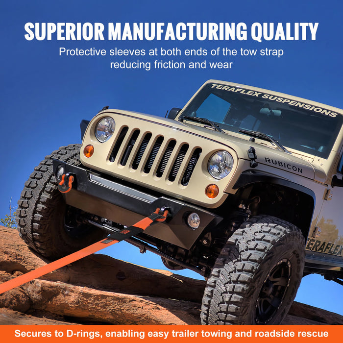 VEVOR Heavy Duty Tow Strap Recovery Kit 76.2 mm x 6.1 m (MBS-16329 kg) Tree Saver Winch Strap, Triple Reinforced Loop & Protective Sleeves & Storage Bag , 19 mm D-Ring Shackles, for Truck Jeep SUV ATV