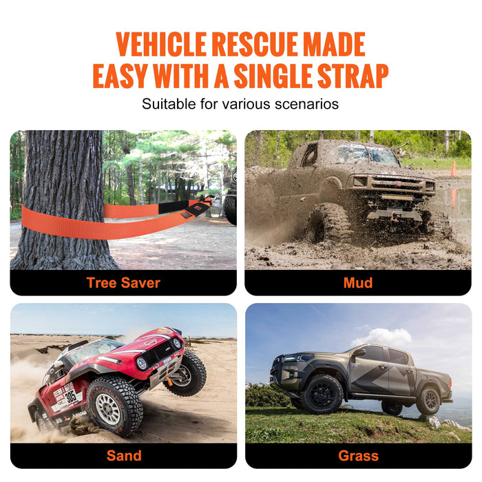 VEVOR Heavy Duty Tow Strap Recovery Kit 76.2 mm x 6.1 m (MBS-16329 kg) Tree Saver Winch Strap, Triple Reinforced Loop & Protective Sleeves & Storage Bag , 19 mm D-Ring Shackles, for Truck Jeep SUV ATV