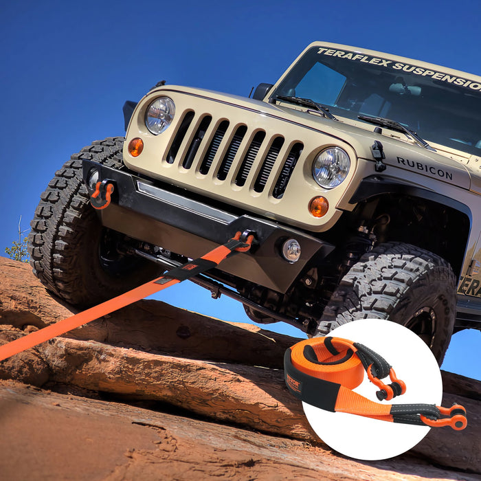 VEVOR Heavy Duty Tow Strap Recovery Kit 76.2 mm x 6.1 m (MBS-16329 kg) Tree Saver Winch Strap, Triple Reinforced Loop & Protective Sleeves & Storage Bag , 19 mm D-Ring Shackles, for Truck Jeep SUV ATV