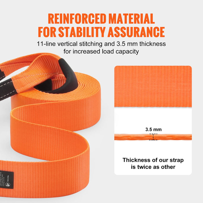 VEVOR Heavy Duty Tow Strap Recovery Kit 85.1 mm x 9.1 m (MBS-16329 kg) Tree Saver Winch Strap, Triple Reinforced Loop & Protective Sleeves & Storage Bag , 19 mm D-Ring Shackles, for Truck Jeep SUV ATV