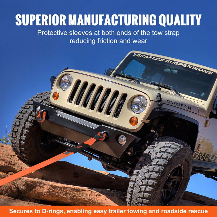 VEVOR Heavy Duty Tow Strap Recovery Kit 85.1 mm x 9.1 m (MBS-16329 kg) Tree Saver Winch Strap, Triple Reinforced Loop & Protective Sleeves & Storage Bag , 19 mm D-Ring Shackles, for Truck Jeep SUV ATV