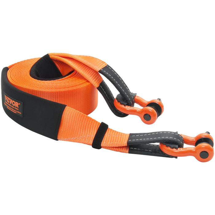 VEVOR Heavy Duty Tow Strap Recovery Kit 85.1 mm x 9.1 m (MBS-16329 kg) Tree Saver Winch Strap, Triple Reinforced Loop & Protective Sleeves & Storage Bag , 19 mm D-Ring Shackles, for Truck Jeep SUV ATV