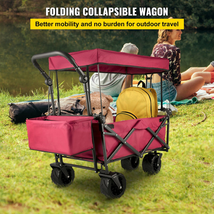 VEVOR Folding Wagon Cart, Collapsible Folding Garden Cart w/ Shade Beach Utility