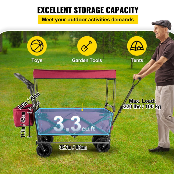 VEVOR Folding Wagon Cart, Collapsible Folding Garden Cart w/ Shade Beach Utility