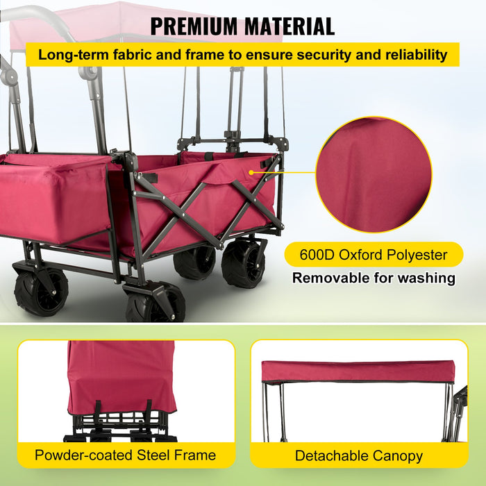 VEVOR Folding Wagon Cart, Collapsible Folding Garden Cart w/ Shade Beach Utility