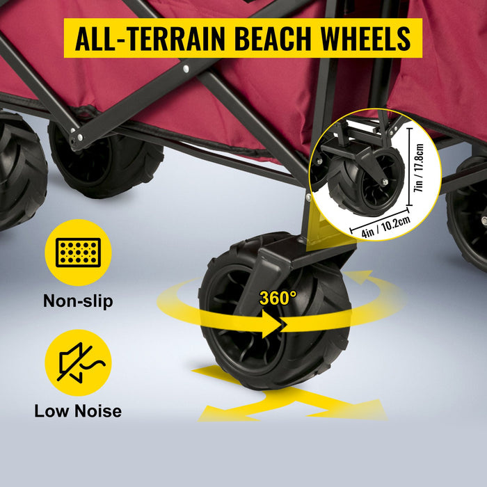 VEVOR Folding Wagon Cart, Collapsible Folding Garden Cart w/ Shade Beach Utility