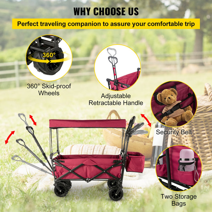 VEVOR Folding Wagon Cart, Collapsible Folding Garden Cart w/ Shade Beach Utility
