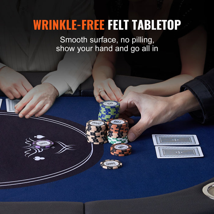 VEVOR 8 Player Foldable Poker Table, Blackjack Texas Holdem Poker Table with Padded Rails and Stainless Steel Cup Holders, Portable Folding Card Board Game Table,183cm Oval Casino Leisure Table, Blue