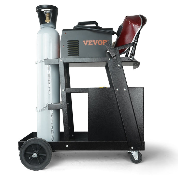 VEVOR Welding Cart, 2-Tier 4 Drawers Welder Cart with 265 LBS Weight Capacity, Swivel Wheels, Tank Storage Safety Chains, Heavy Duty Rolling MIG Welder Cart for Mig Welder and Plasma Cutter