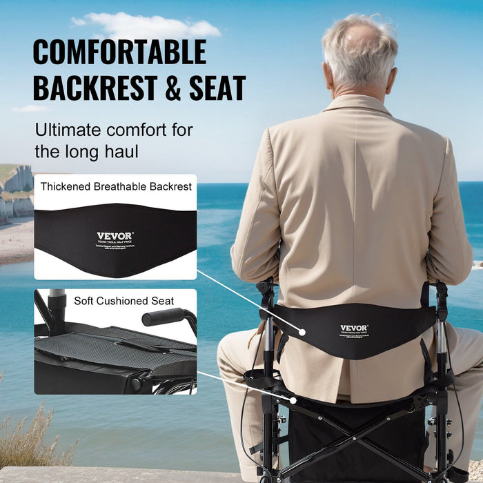 2 in 1 Rollator Walker & Transport Chair for Seniors, Folding Rolling Walker Wheelchair Combo & Footrests, Lightweight Aluminum Mobility Walker with Adjustable Handle, All Terrain Wheels, 136KG
