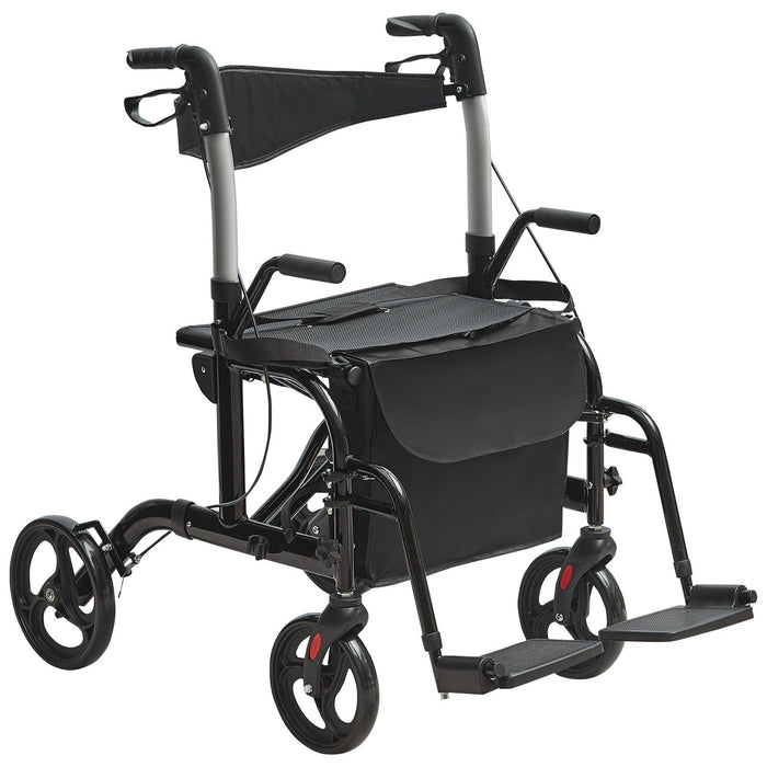2 in 1 Rollator Walker & Transport Chair for Seniors, Folding Rolling Walker Wheelchair Combo & Footrests, Lightweight Aluminum Mobility Walker with Adjustable Handle, All Terrain Wheels, 136KG