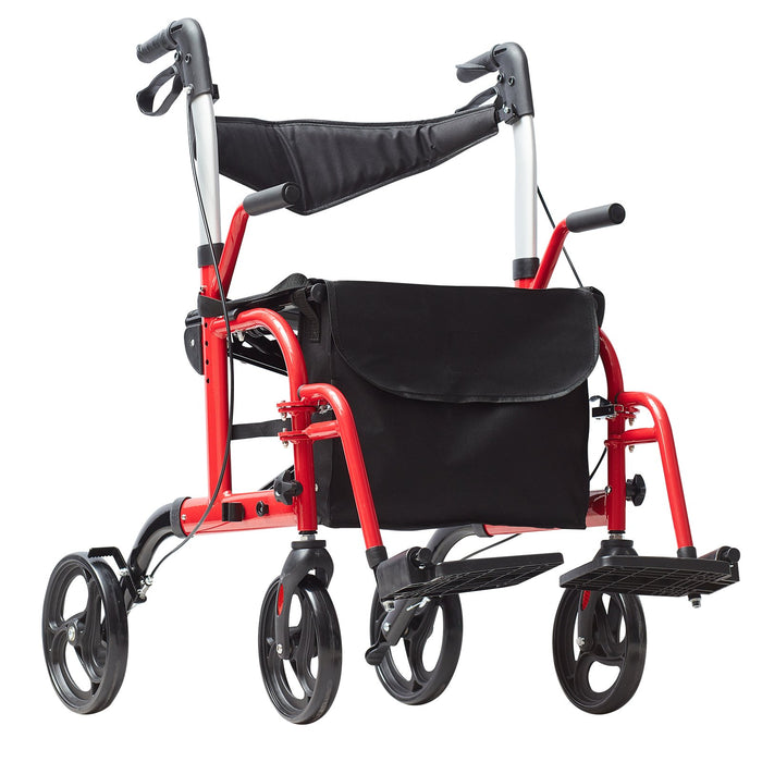 VEVOR 2 in 1 Rollator Walker & Transport Chair for Seniors, Folding Rolling Walker Wheelchair Combo & Footrests, Lightweight Aluminum Mobility Walker with Adjustable Handle, All Terrain Wheels, 136KG