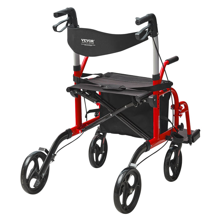VEVOR 2 in 1 Rollator Walker & Transport Chair for Seniors, Folding Rolling Walker Wheelchair Combo & Footrests, Lightweight Aluminum Mobility Walker with Adjustable Handle, All Terrain Wheels, 136KG