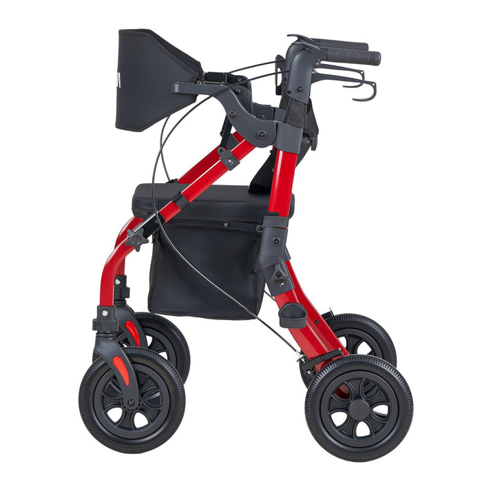 2-in-1 Rollator Walker & Transport Chair for Seniors, Foldable Rolling Walker Wheelchair, Lightweight Aluminum Mobility Walking Aid with Solid PU Wheels, Cup & Cane Holder - Supports 136kg