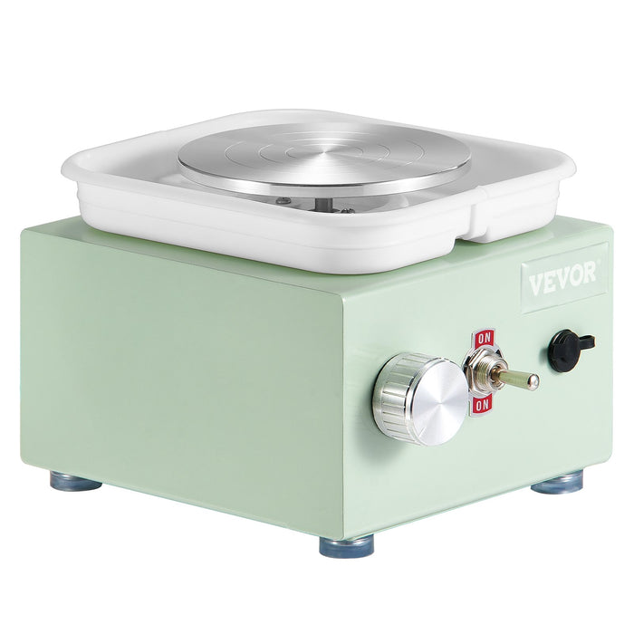 VEVOR Mini Pottery Wheel, 0-320RPM Adjustable Speed Detachable Basin Forming Machine, 2.56in/3.94in 2 Turntables Electric Ceramic Wheel Machine, 18pcs Accessories, for Art Craft Work Home DIY, Green