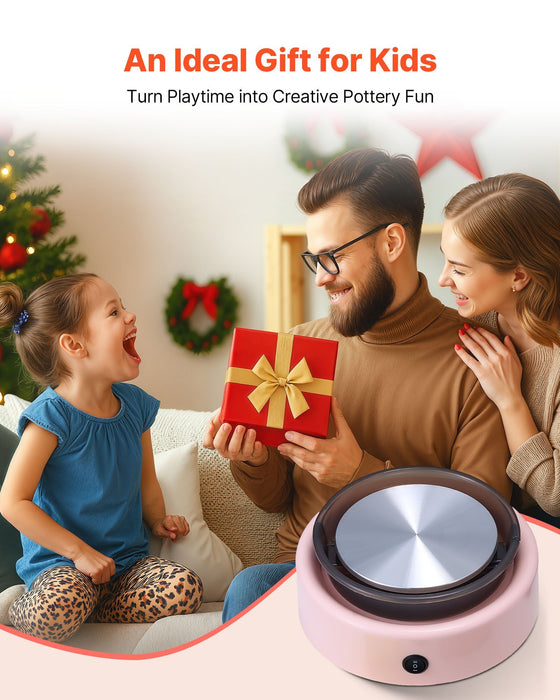 Mini Pottery Wheel, 158 mm Turntable, Forward and Reverse Rotation, Adjustable Speed, Electric Clay Wheel for Kids and Beginners, with Shaping Tools, for Home DIY, Pottery Classes, Pink