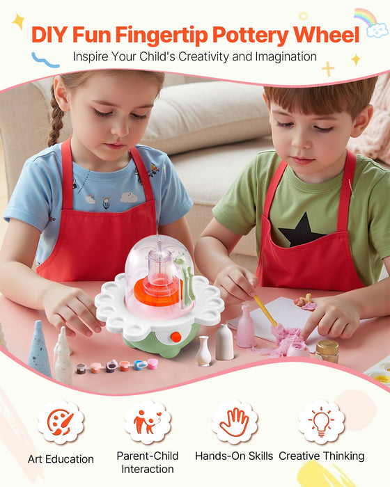 Mini Pottery Wheel, 50 mm and 80 mm Turntables, Adjustable Speed, Electric Clay Wheel for Kids and Beginners, Complete Pottery Set with Clay Sculpting Tools, Gift for Boys and Girls, Green