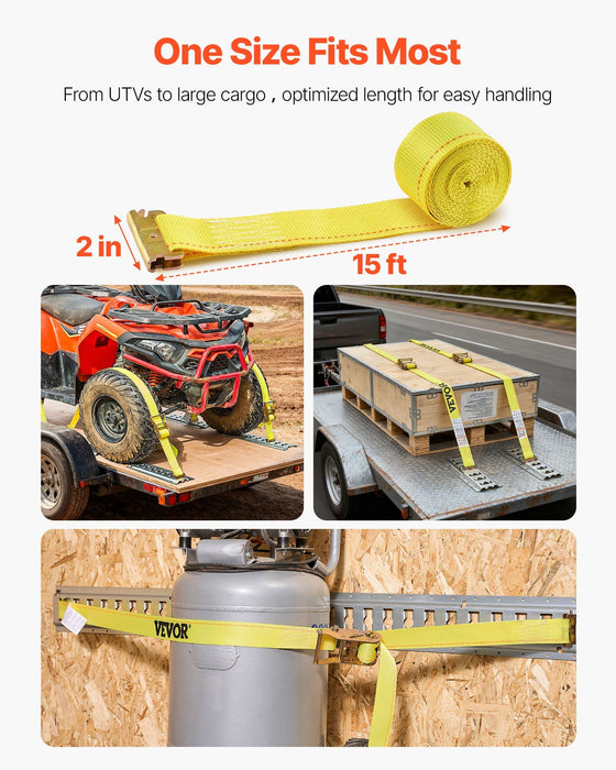 Ratchet Straps, 50.8 mm x 4.6 m, 30 Pack E-Track Tie Down Straps, 1995 kg Break Strength & 662 kg Rated Load, Tie Down Ratcheting for Moving, Trailers, Motorcycles, Kayaks, Car Roof, Yellow