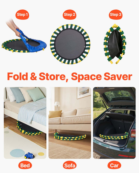 VEVOR 3FT Trampoline for Kids, 92 cm Trampolines Indoor/Outdoor Trampoline for Toddlers, Foldable Mini Baby Trampoline with Foam Handle, Recreational Trampoline Birthday Gift for 3+ Years Kids