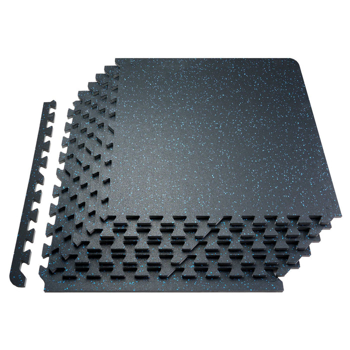 0.56 Inch Thick Gym Floor Mats, 6 Tiles Rubber Top with EVA Foam, 25" x 25" Gym Flooring Workout Mats with 25 sq.ft Coverage, Interlocking Puzzle Gym Mats for Gym, Home, Garage, Black & Blue