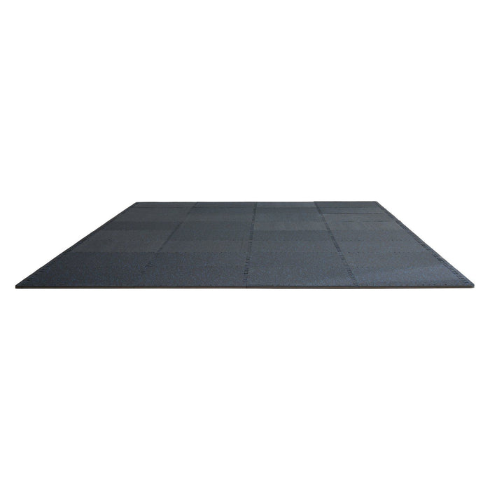 0.56 Inch Thick Gym Floor Mats, 6 Tiles Rubber Top with EVA Foam, 25" x 25" Gym Flooring Workout Mats with 25 sq.ft Coverage, Interlocking Puzzle Gym Mats for Gym, Home, Garage, Black & Blue