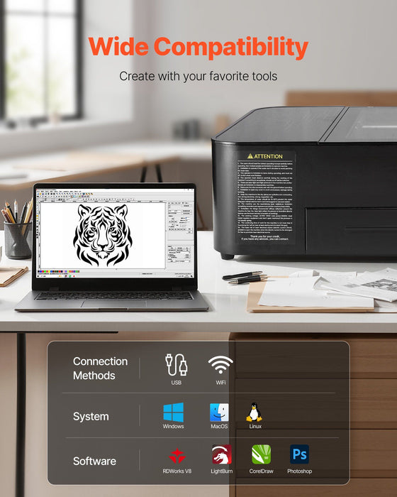 55W CO2 Laser Engraver, 500 x 300 mm, Desktop CO2 Laser Engraver and Cutter Machine with 16MP Camera, Water Pump, Rotary Axis, Compatible with LightBurn CorelDRAW RDWorks, for Wood Acrylic Glass