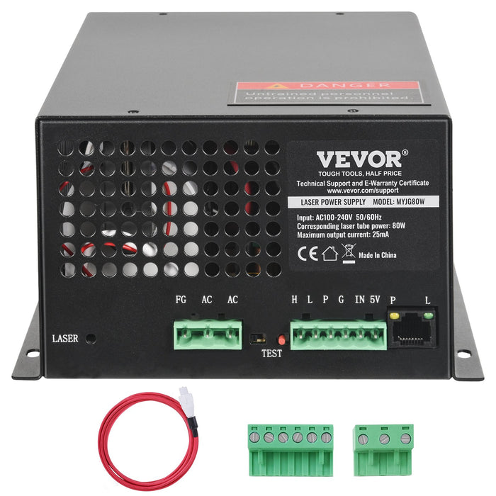 VEVOR CO2 Laser Power Supply, 80W, Power Supply for 80W Laser Tube, Constant Current Protection, Open Circuit Protection, Fast Heat Dissipation, Compatible for Multi-brand Laser Engravers & Cutters
