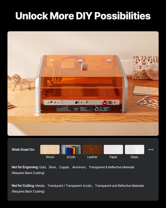 VEVOR Laser Engraver, 20W, Laser Engraving and Cutting Machine with Enclosure Camera, Laser Cutter, 400 x 400 mm Working Area, 30000 mm/min, for Wood, Leather, Glass, Paper, Certain Metal, Class 1